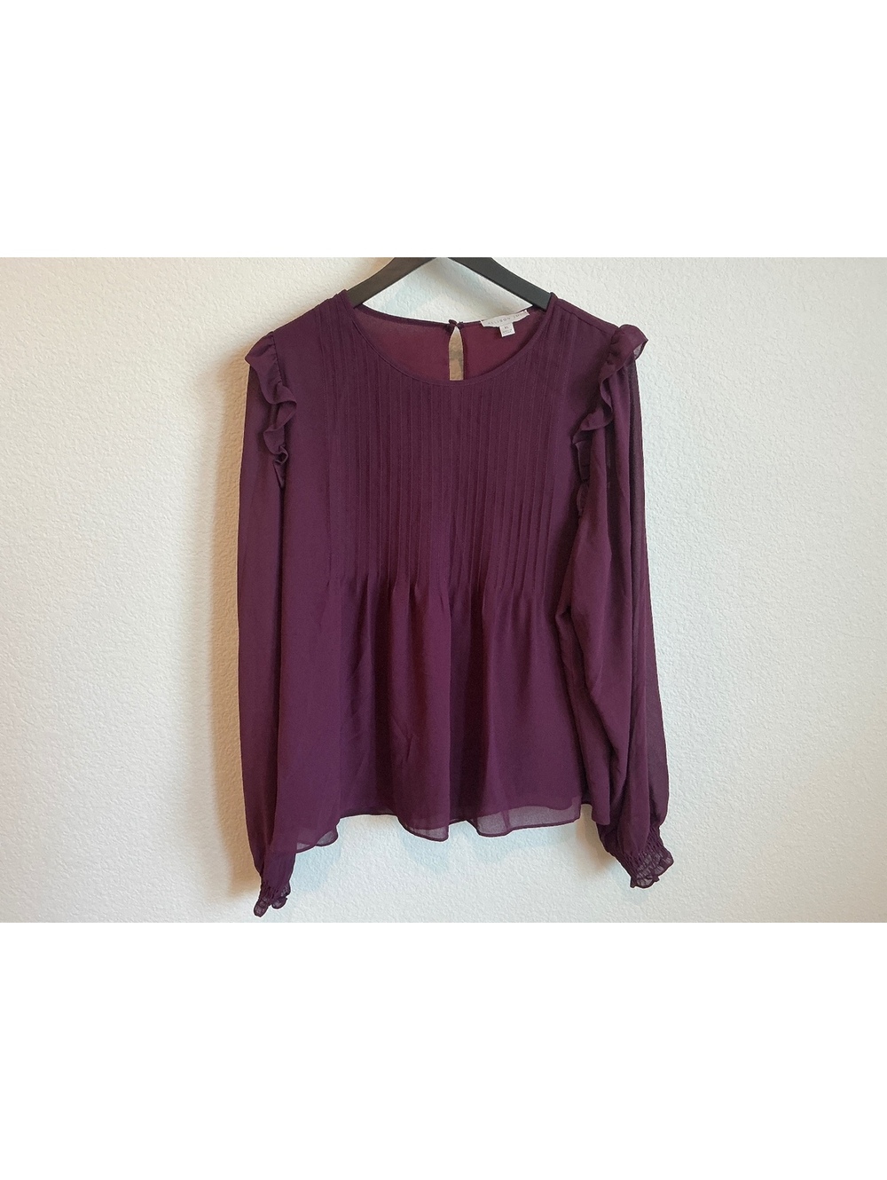 Allison Joy Women's Long Sleeve Pleated Burgundy Purple Blouse XL